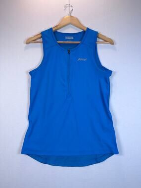 Zoot Womens Large Blue Triathlon Tank Top Half Zip Rear Pockets Cycling